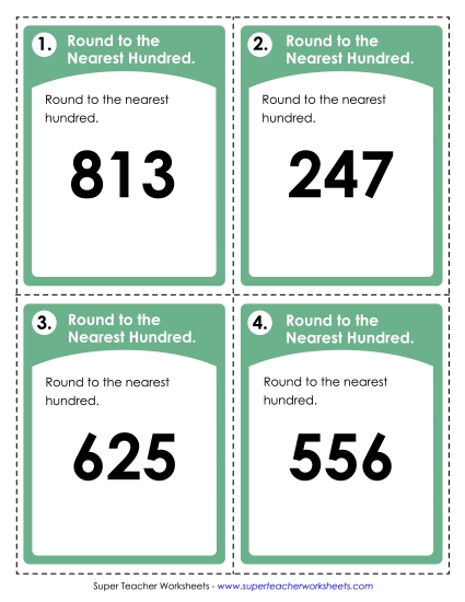 Nearest Hundred (3-Digit Numbers Only) - Task Cards: Rounding to the Nearest Hundred (Printable PDF Worksheet)