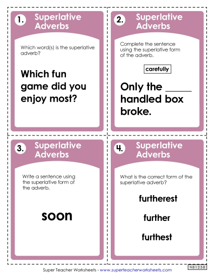 Comparative & Superlative Adverbs - Task Cards: Superlative Adverbs (Printable PDF Worksheet)