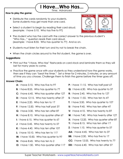 Math - Telling Time Advanced (Printable PDF Worksheet)