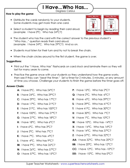 Math - Temperature (Celsius) (Printable PDF Worksheet)