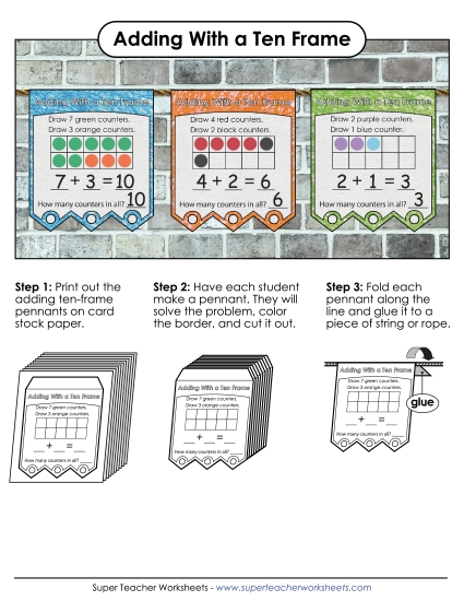 Ten-Frame Addition - Ten-Frames - Pennant (Printable PDF Worksheet)