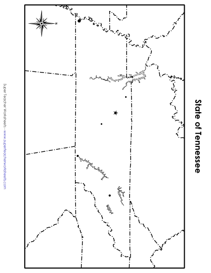 Maps - Tennessee Map (Blank Cities) (Printable PDF Worksheet)