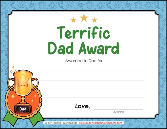 Make Gifts For Fathers - Terrific Dad (Printable PDF Worksheet)
