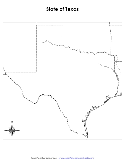 Maps - Texas Map (Blank) (Printable PDF Worksheet)