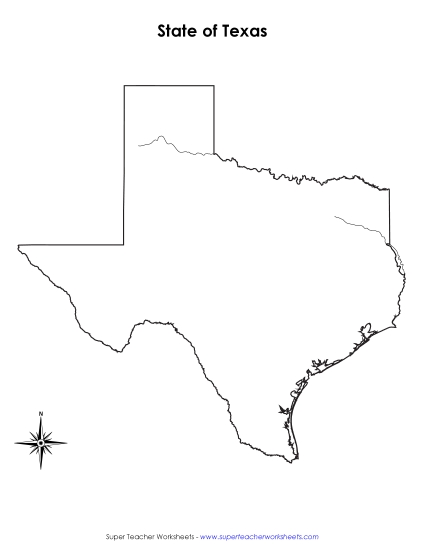 Maps - Texas Map (No Bordering States) (Printable PDF Worksheet)