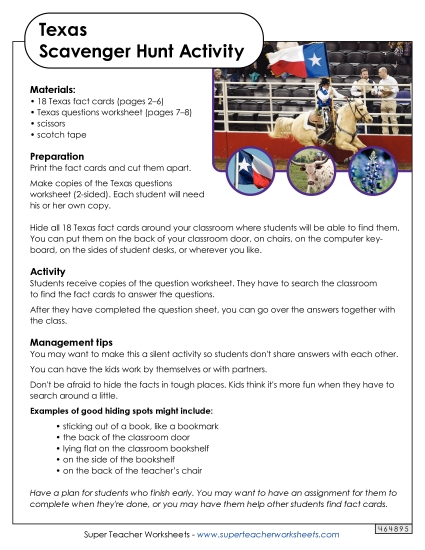 Scavenger Hunt - Texas Scavenger Hunt (Printable PDF Worksheet)