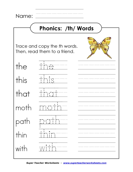 TH Say, Trace and Write (Printable PDF Worksheet)