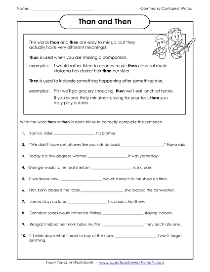 Than and Then (Printable PDF Worksheet)