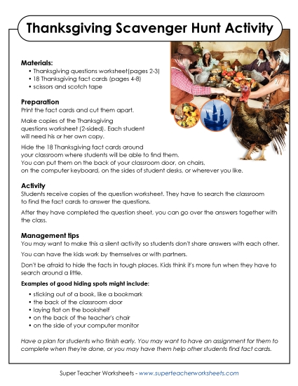 Holidays - Thanksgiving Scavenger Hunt (Printable PDF Worksheet)