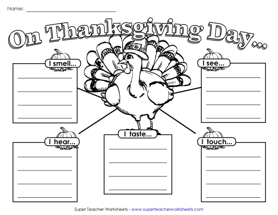 Holiday & Season Graphic Organizers - Thanksgiving Senses (Printable PDF Worksheet)
