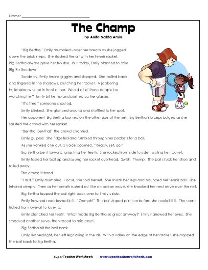 Fiction Stories - The Champ (Fiction) (Printable PDF Worksheet)