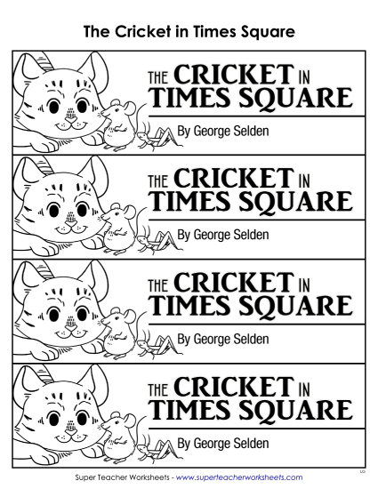 Whole Book - The Cricket in Times Square Bookmarks (Printable PDF Worksheet)