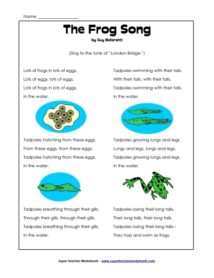 Songs - The Frog Song (Printable PDF Worksheet)