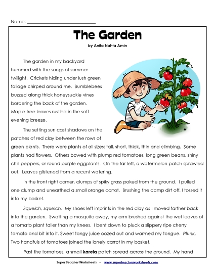 Fiction Stories - The Garden (Printable PDF Worksheet)