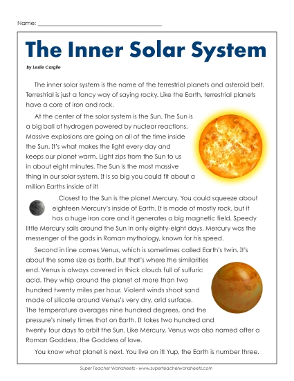 Nonfiction - The Inner Planets (Printable PDF Worksheet)