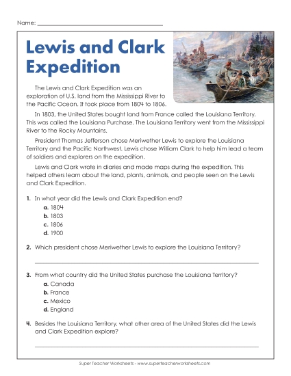 Non-Fiction - The Lewis and Clark Expedition (Printable PDF Worksheet)