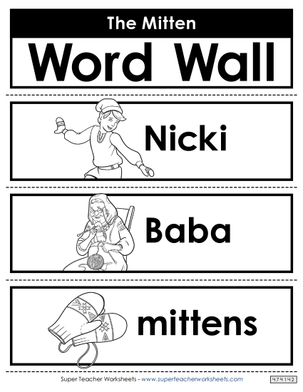 Pocket Chart Word Wall - The Mitten Word Wall (Printable PDF Worksheet)