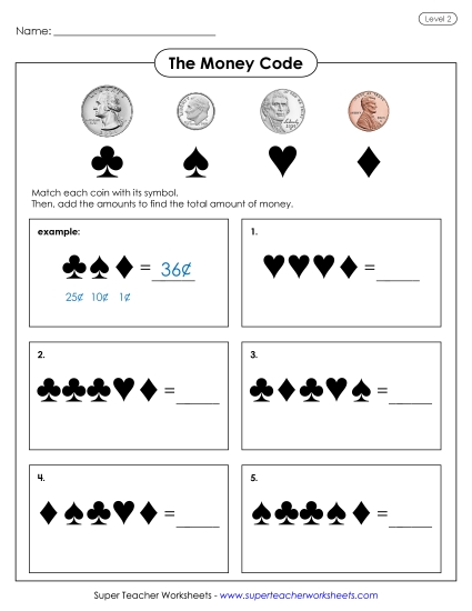 Coins Only (No Bills) - The Money Code (Printable PDF Worksheet)