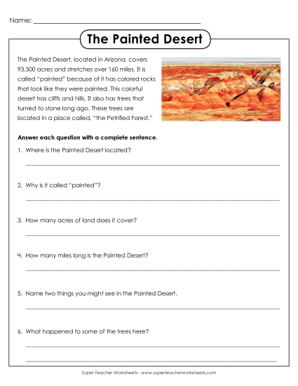 Nonfiction - The Painted Desert (Printable PDF Worksheet)