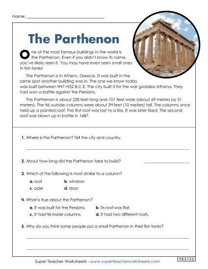 Nonfiction - The Parthenon (Printable PDF Worksheet)