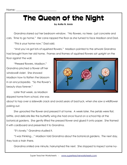 Fiction - The Queen of the Night (Printable PDF Worksheet)