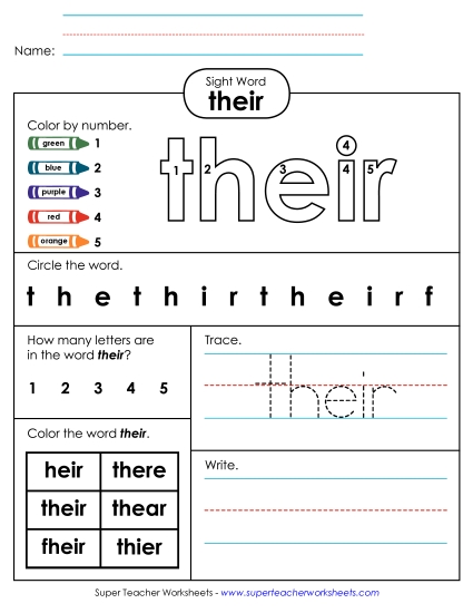 Individual Sight Words - Their (Sight Word) (Printable PDF Worksheet)