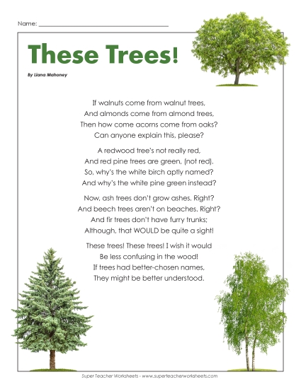4th Grade Poems - These Trees (Printable PDF Worksheet)