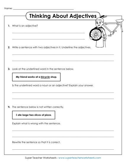 Basic Adjectives - Thinking About Adjectives (Printable PDF Worksheet)