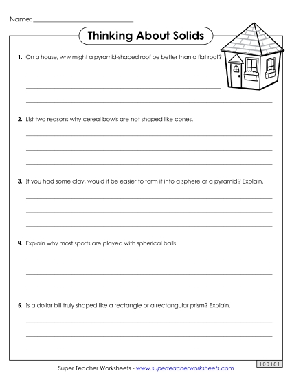 Identifying Shapes - Thinking About Solids (Printable PDF Worksheet)