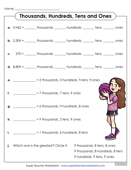 Place Value - Thousands, Hundreds, Tens and Ones (Printable PDF Worksheet)