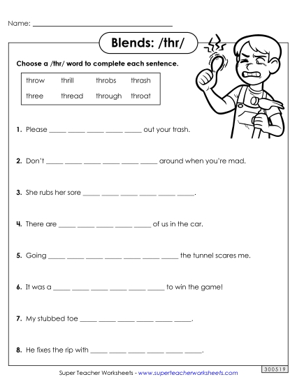 Worksheets - Thr- Sentences (Printable PDF Worksheet)
