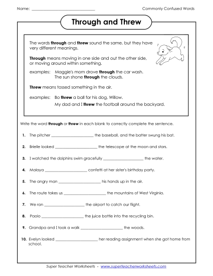 Through and Threw (Printable PDF Worksheet)