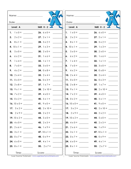 All Facts 0s through 2s - Timed Quiz: 0-2 (Printable PDF Worksheet)
