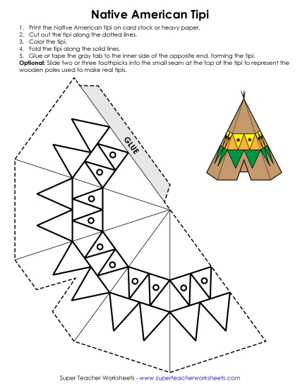 Traditional Native American Homes - Tipi Craft (with Pattern Designs) (Printable PDF Worksheet)