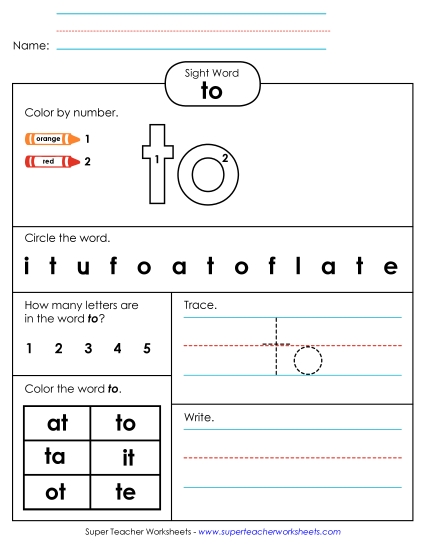 Individual Sight Words - To (Sight Word) (Printable PDF Worksheet)