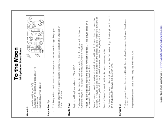 All Facts 0s through 9s - To the Moon! Game (Printable PDF Worksheet)