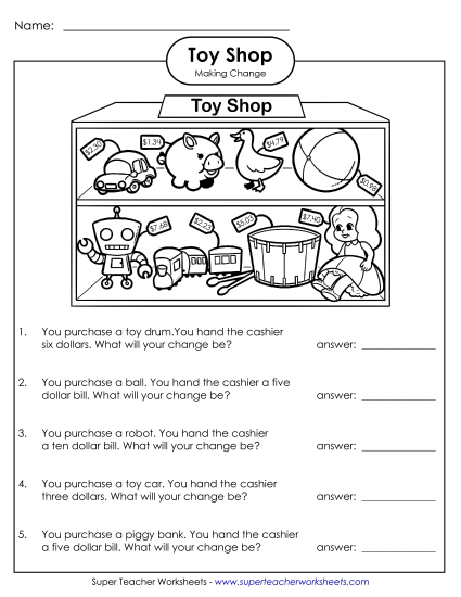Level: Advanced $1.00 and Up - Toy Shop (Advanced) (Printable PDF Worksheet)