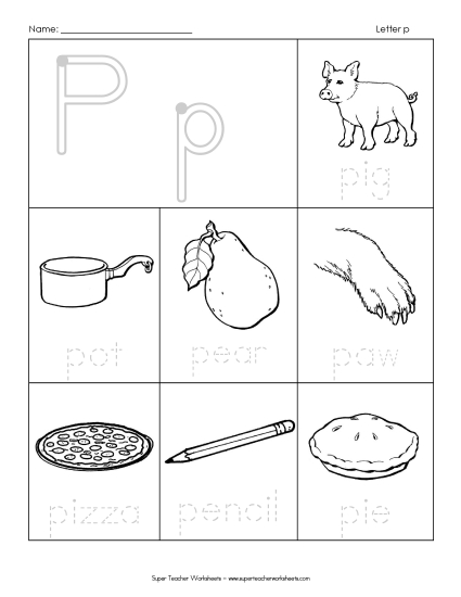 Worksheets - Trace-and-Say: Starts with P p (Printable PDF Worksheet)