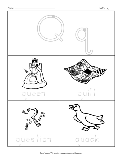 Worksheets - Trace-and-Say: Starts with Q q (Printable PDF Worksheet)