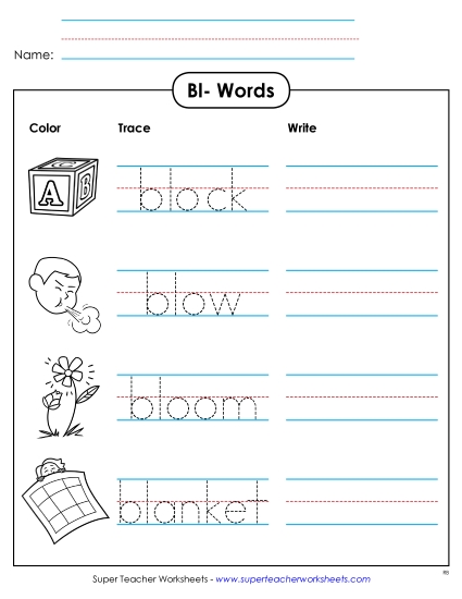 Worksheets - Trace and Write  (Printable PDF Worksheet)