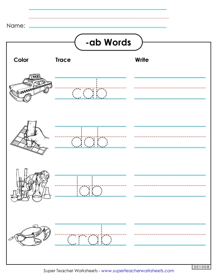 Worksheets - Trace and Write (-ab) (Printable PDF Worksheet)