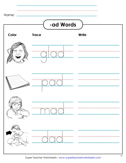 Worksheets - Trace and Write (-ad) (Printable PDF Worksheet)
