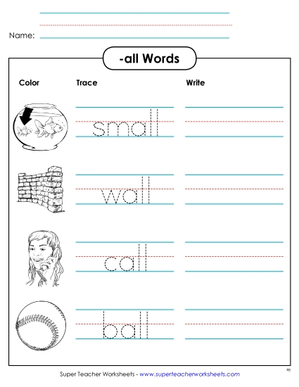 Worksheets - Trace and Write (-all) (Printable PDF Worksheet)