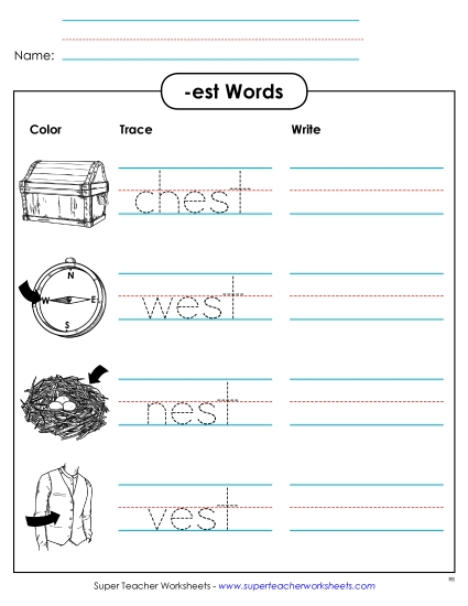 Worksheets - Trace and Write (-est) (Printable PDF Worksheet)