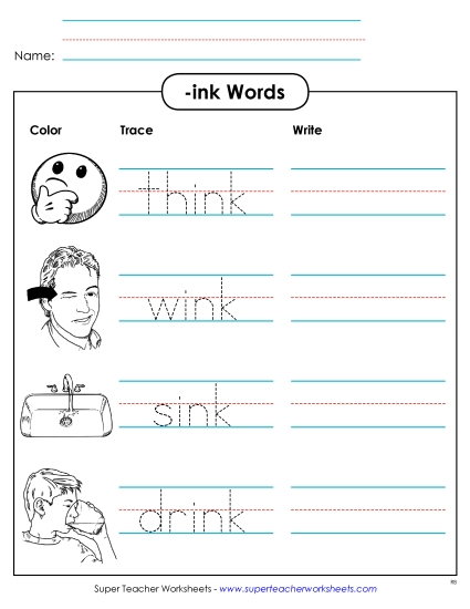 Worksheets - Trace and Write (-ink) (Printable PDF Worksheet)