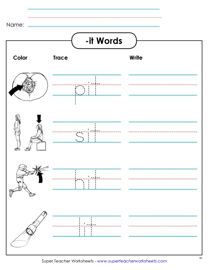 Worksheets - Trace and Write (-it) (Printable PDF Worksheet)