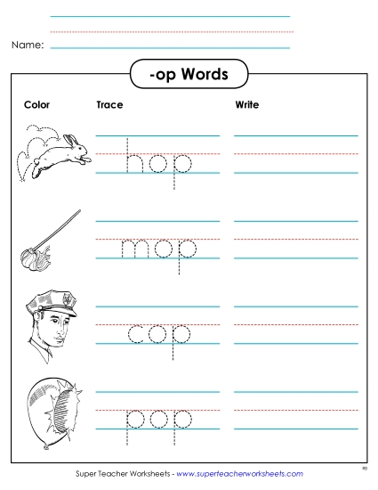 Worksheets - Trace and Write (-op) (Printable PDF Worksheet)