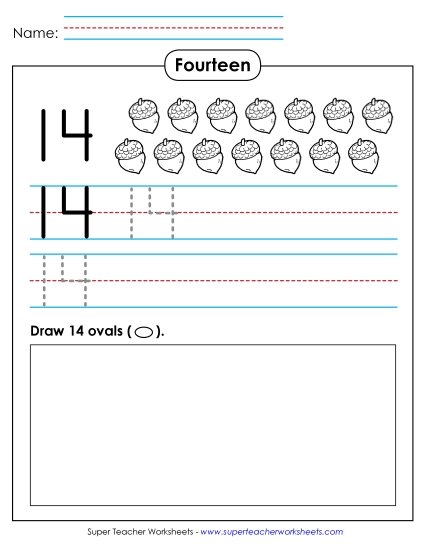 Number Fourteen - Trace, Print, Draw: Fourteen (Printable PDF Worksheet)
