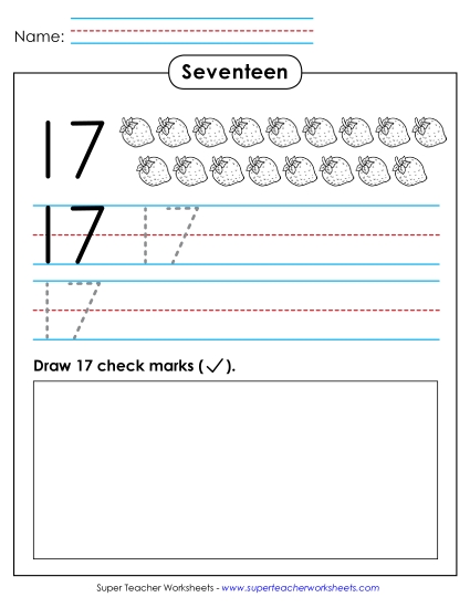 Number Seventeen - Trace, Print, Draw: Seventeen (Printable PDF Worksheet)