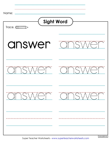 Trace the Word: Answer (Printable PDF Worksheet)